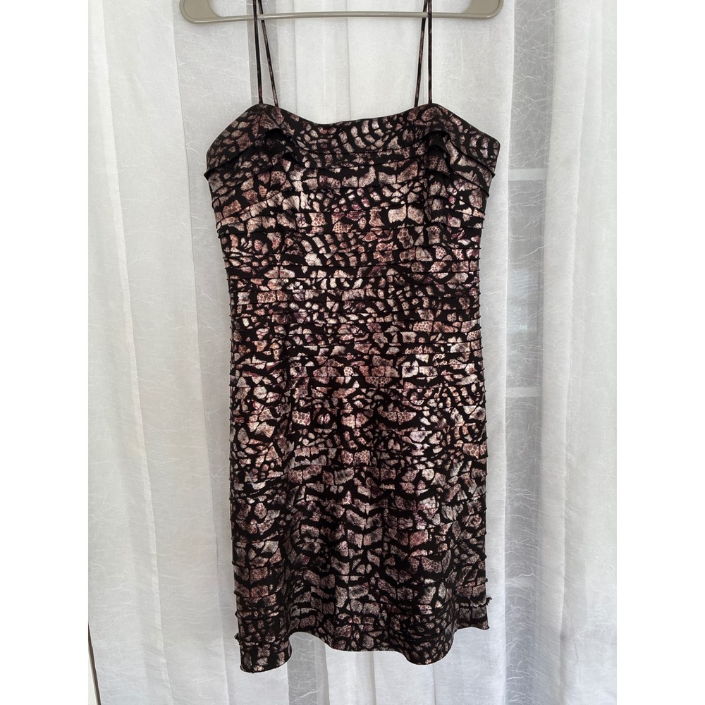 Dressbarn Collection Women Black Rose Gold Metallic Tiered Sheath Dress Sz 12